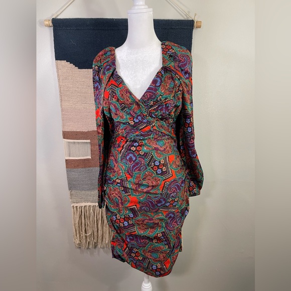 NWT Veronica Beard Bellino Paisley Bubble Long Sleeve Silk Mini Dress 6 Coquette - Picture 4 of 9